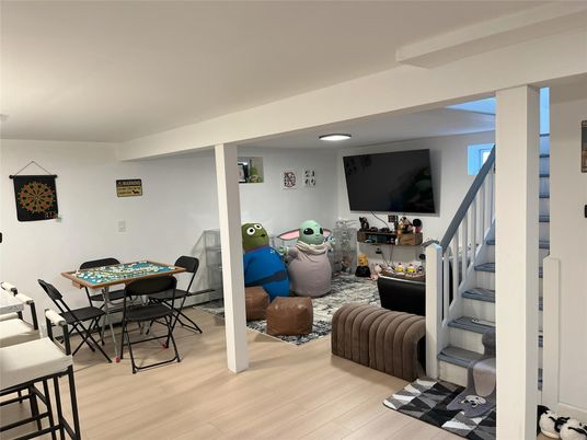 Dining room, Interior, Living room, Recessed Lighting, Wood Texture Flooring