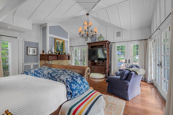 Bedroom, Chandelier, Interior, Wood Texture Flooring