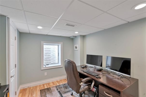 Home Office, Interior, Recessed Lighting, Wood Texture Flooring