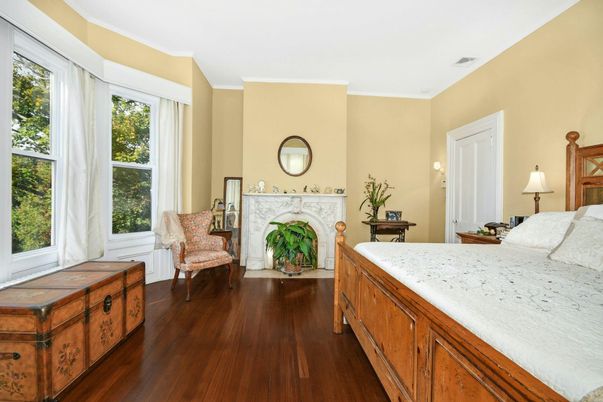 Bedroom, Fireplace, Interior, Wood Texture Flooring