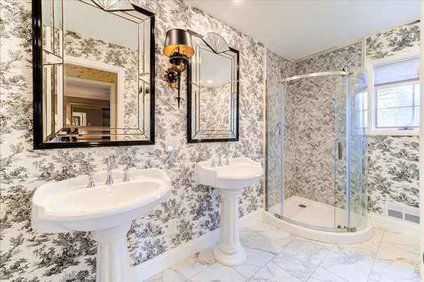 Bathroom, Glass Shower, Interior, Marble, Recessed Lighting