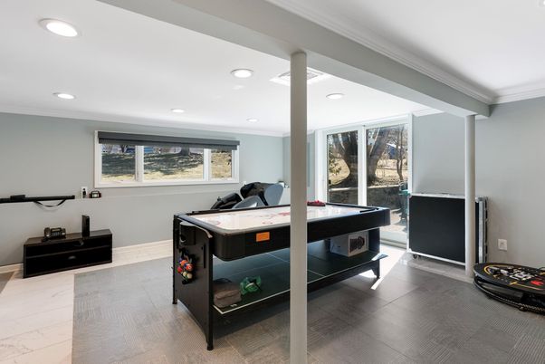 Game Room, Interior, Recessed Lighting, Wood Texture Flooring