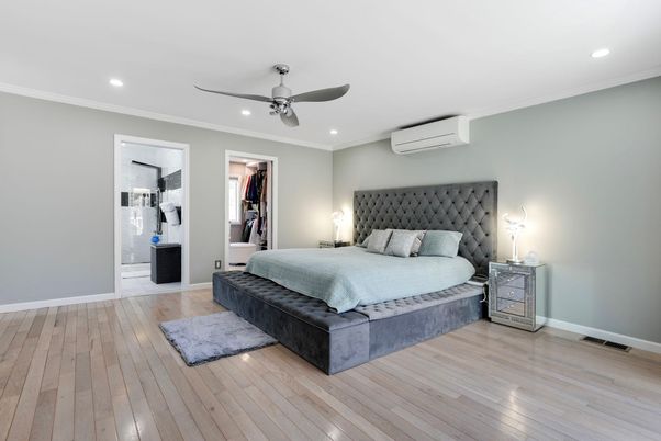 Bedroom, Interior, Recessed Lighting, Wood Texture Flooring