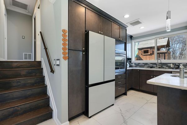 Interior, Kitchen, Marble, Pendant Lights, Recessed Lighting