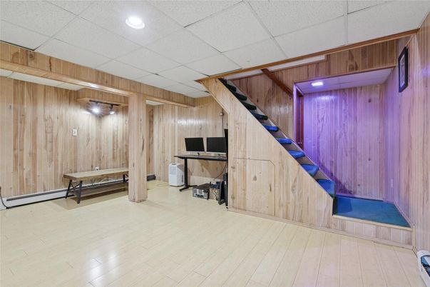 Interior, Recessed Lighting, Wood Texture Flooring, Wooden Walls