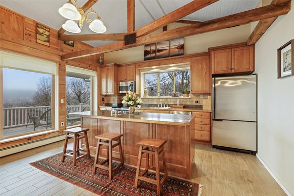Interior, Kitchen, Stainless Steel Appliances, Wooden Beams, Wood Texture Flooring
