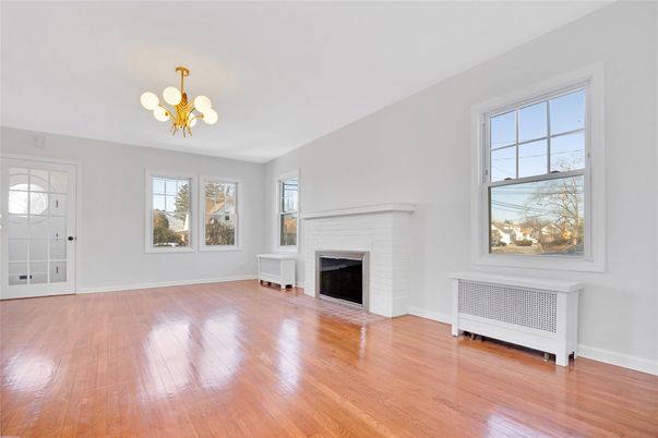 Chandelier, Empty room, Fireplace, Interior, Wood Texture Flooring