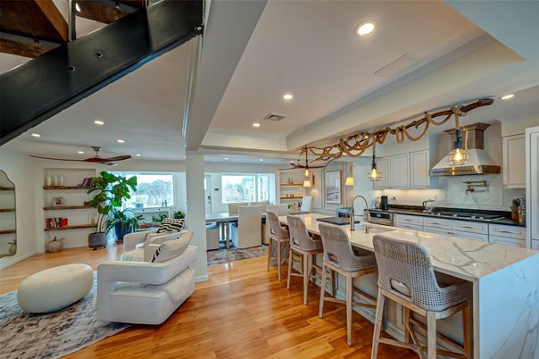Interior, Kitchen, Pendant Lights, Recessed Lighting, Wood Texture Flooring