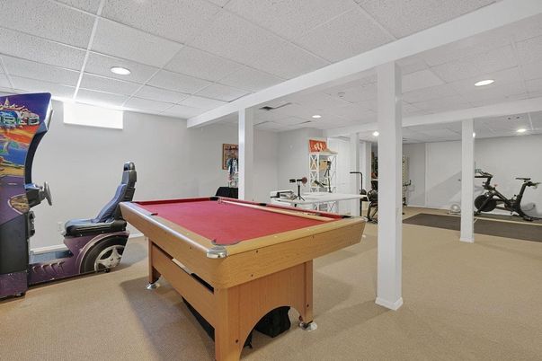 Billiard Table, Fitness Equipment, Game Room, Interior, Recessed Lighting