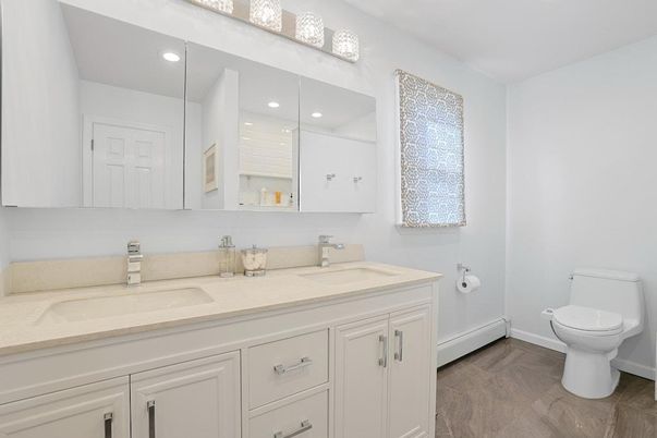 Bathroom, Dual Sink Vanities, Interior, Wood Texture Flooring