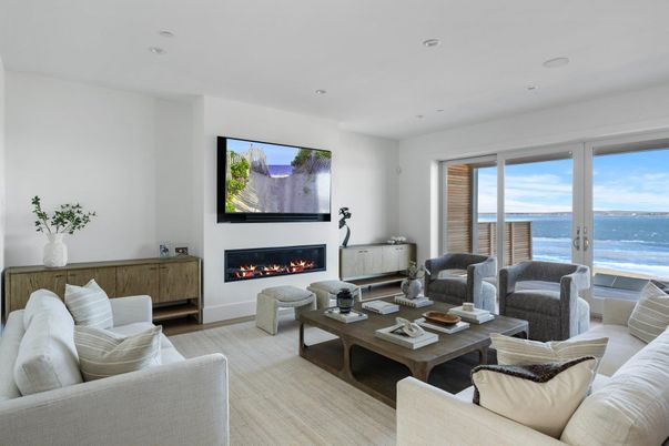 Fireplace, Interior, Living room, Recessed Lighting, Water