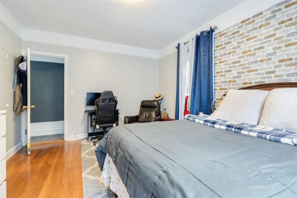 Bedroom, Home Office, Interior, Stone Walls, Wood Texture Flooring