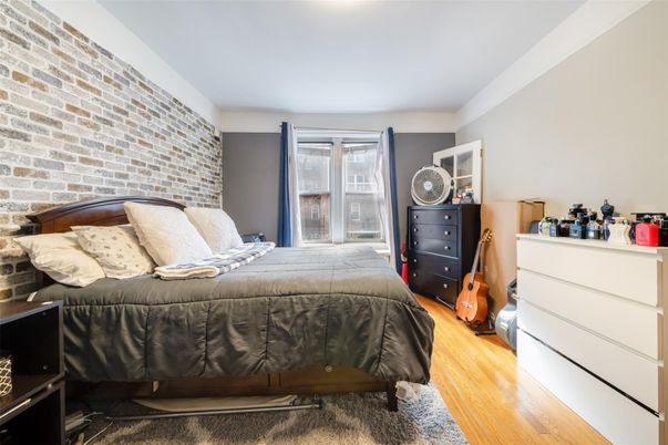 Bedroom, Interior, Stone Walls, Wood Texture Flooring