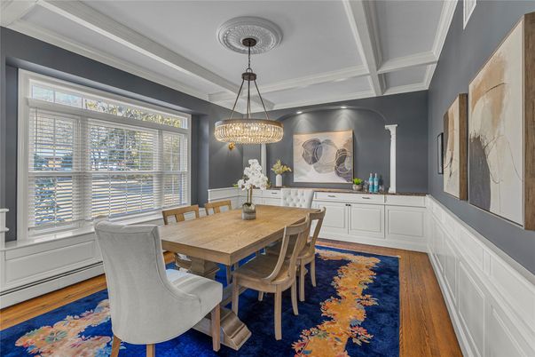 Chandelier, Dining room, Interior, Pendant Lights, Wood Texture Flooring