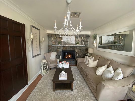 Chandelier, Fireplace, Interior, Living room, Wood Texture Flooring