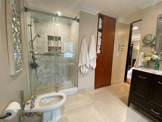 Bathroom, Glass Shower, Interior, Recessed Lighting