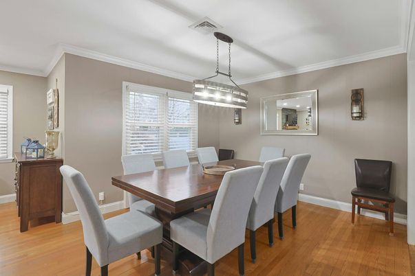 Dining room, Interior, Pendant Lights, Wood Texture Flooring