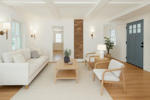 Interior, Living room, Stone Walls, Wood Texture Flooring