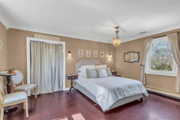 Bedroom, Chandelier, Interior, Wood Texture Flooring