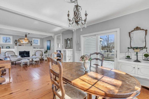 Chandelier, Dining room, Fireplace, Interior, Living room, Wood Texture Flooring