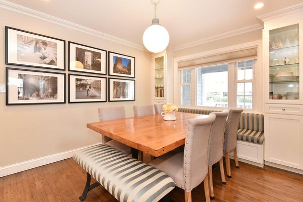 Dining room, Interior, Pendant Lights, Recessed Lighting, Wood Texture Flooring