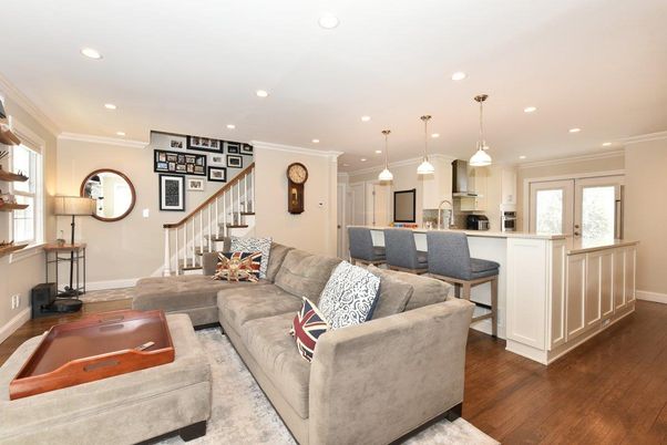 Interior, Kitchen, Living room, Pendant Lights, Recessed Lighting, Stainless Steel Appliances, Wood Texture Flooring