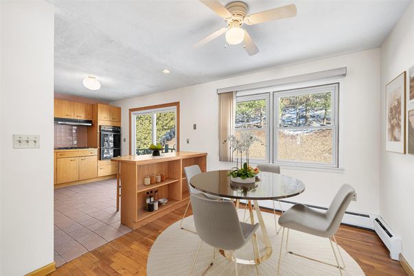 Dining room, Interior, Kitchen, Recessed Lighting, Wood Texture Flooring