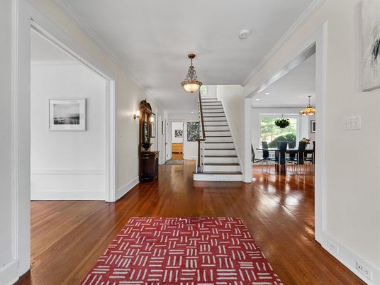 Dining room, Interior, Pendant Lights, Recessed Lighting, Wood Texture Flooring