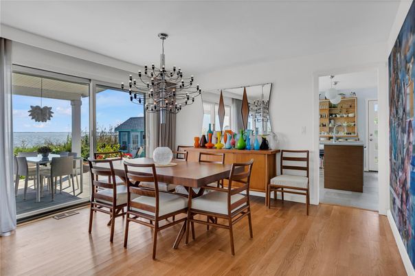 Dining room, Interior, Pendant Lights, Wood Texture Flooring