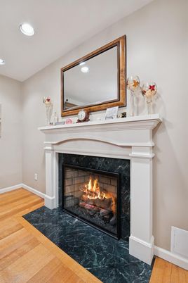 Fireplace, Interior, Recessed Lighting, Wood Texture Flooring