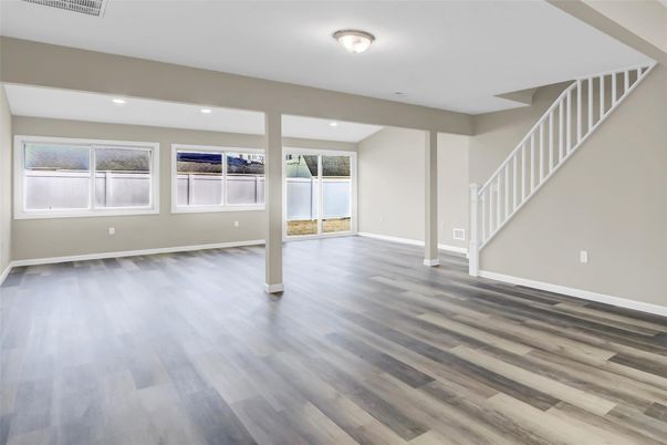 Empty room, Interior, Recessed Lighting, Wood Texture Flooring