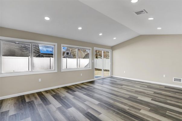 Empty room, Interior, Recessed Lighting, Wood Texture Flooring
