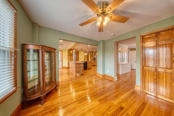 Empty room, Interior, Kitchen, Recessed Lighting, Wood Texture Flooring