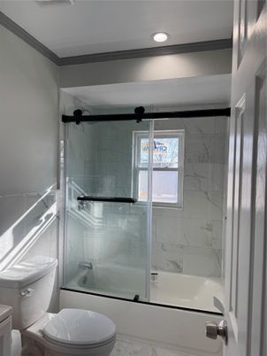 Bathroom, Glass Shower, Interior, Marble Walls, Recessed Lighting