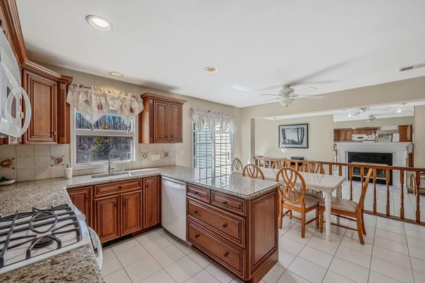 Dining room, Fireplace, Interior, Kitchen, Recessed Lighting