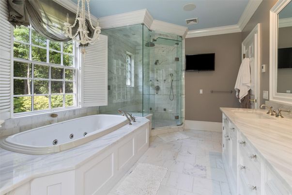 Bathroom, Glass Shower, Interior, Marble