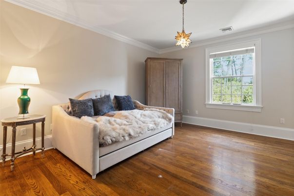 Bedroom, Interior, Pendant Lights, Wood Texture Flooring