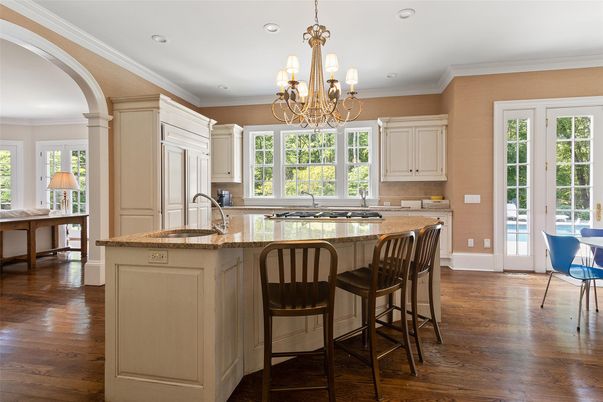 Chandelier, Interior, Kitchen, Recessed Lighting, Wood Texture Flooring