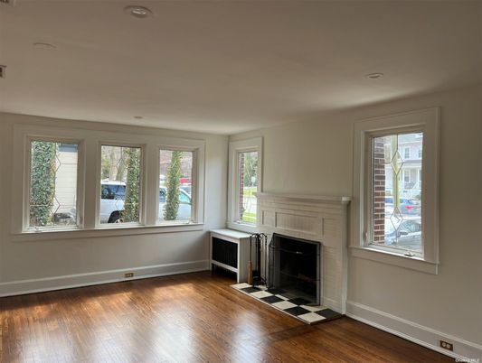 Empty room, Fireplace, Interior, Recessed Lighting, Wood Texture Flooring