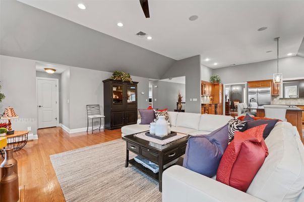Interior, Kitchen, Living room, Pendant Lights, Recessed Lighting, Stainless Steel Appliances, Wood Texture Flooring