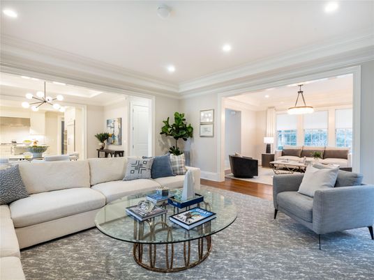 Dining room, Interior, Living room, Pendant Lights, Recessed Lighting, Wood Texture Flooring