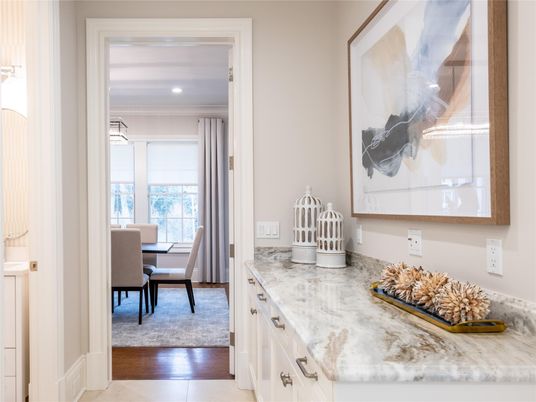 Dining room, Interior, Recessed Lighting, Wood Texture Flooring