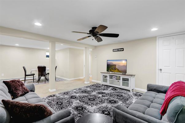 Dining room, Interior, Living room, Recessed Lighting, Wood Texture Flooring
