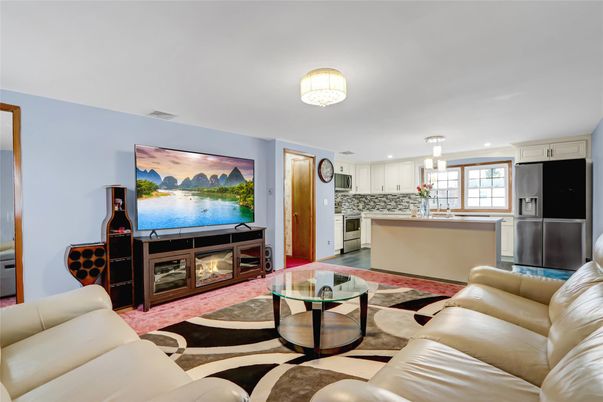 Fireplace, Interior, Kitchen, Living room, Pendant Lights, Recessed Lighting