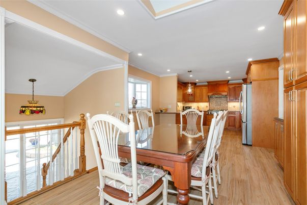 Dining room, Interior, Kitchen, Recessed Lighting, Wood Texture Flooring