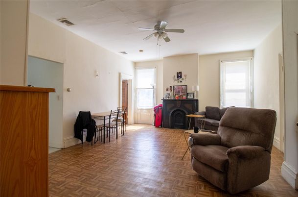 Dining room, Fireplace, Interior, Living room, Wood Texture Flooring