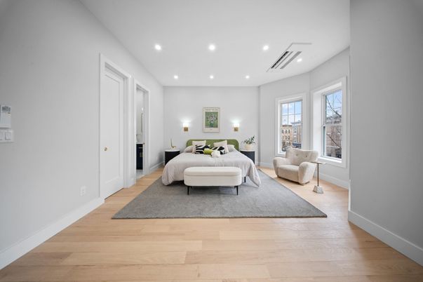 Bedroom, Interior, Recessed Lighting, Wood Texture Flooring