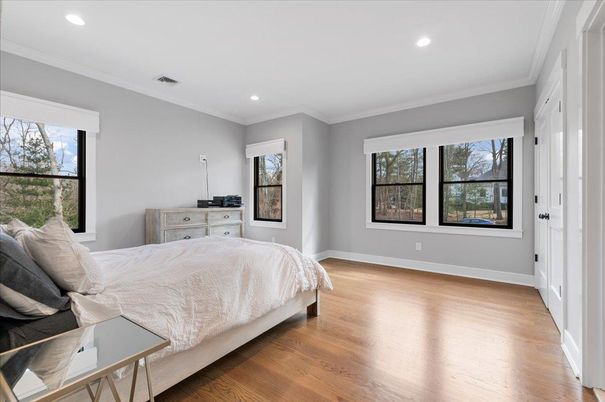 Bedroom, Interior, Recessed Lighting, Wood Texture Flooring