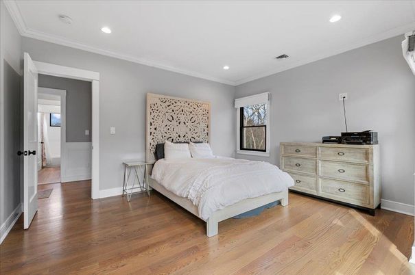 Bedroom, Interior, Recessed Lighting, Wood Texture Flooring