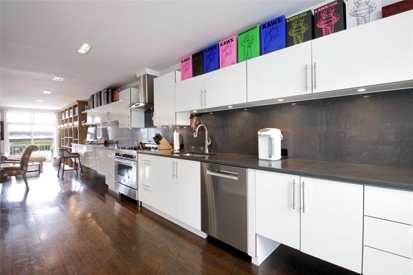 Dining room, Interior, Kitchen, Recessed Lighting, Stainless Steel Appliances, Wood Texture Flooring